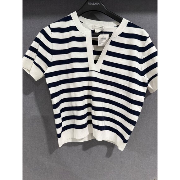 Club Monaco Navy & White Striped Short Sleeve Sweater Large - Picture 1 of 4
